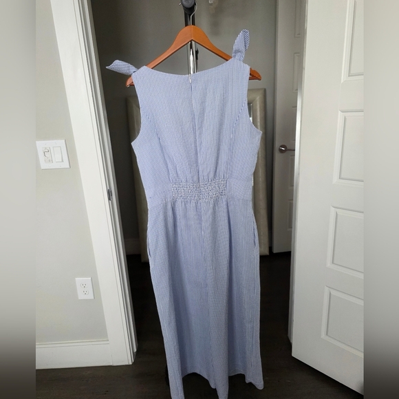 Elle Blue and White Striped Cropped Jumpsuit Size L - Picture 5 of 7